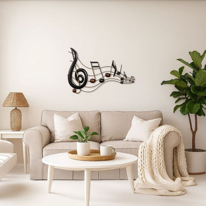 26 Inch Handmade Metal Wall Mount Accent Decor with Musical Notes and Treble Clef, Black, Red - View 7