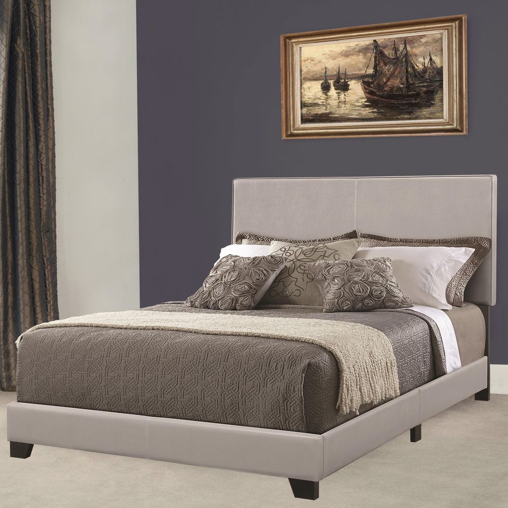 Leather Upholstered California King Size Platform Bed, Gray - View 7