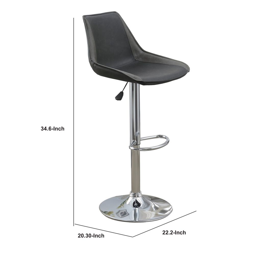 Carl 25-29 Inch Vegan Faux Leather Bar Stool, Adjustable Height, Set of 2, Gray Seat - View 5