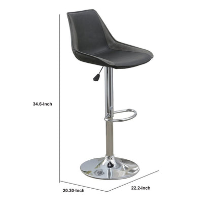 Carl 25-29 Inch Vegan Faux Leather Bar Stool, Adjustable Height, Set of 2, Gray Seat - View 5