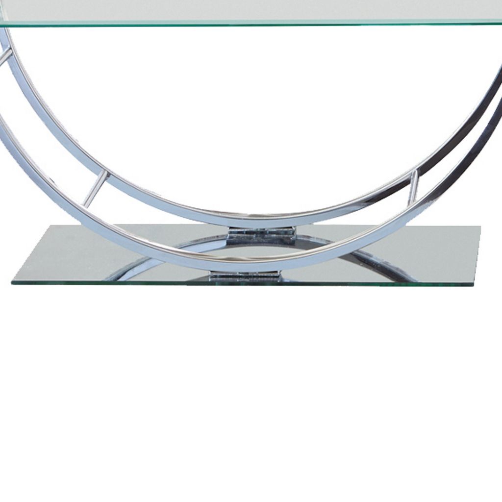Tempered Glass Top Coffee Table with U Shape Metal Frame, Chrome and Clear - View 3