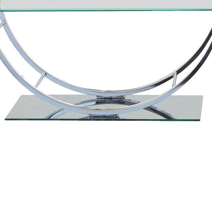 Tempered Glass Top Coffee Table with U Shape Metal Frame, Chrome and Clear - View 3