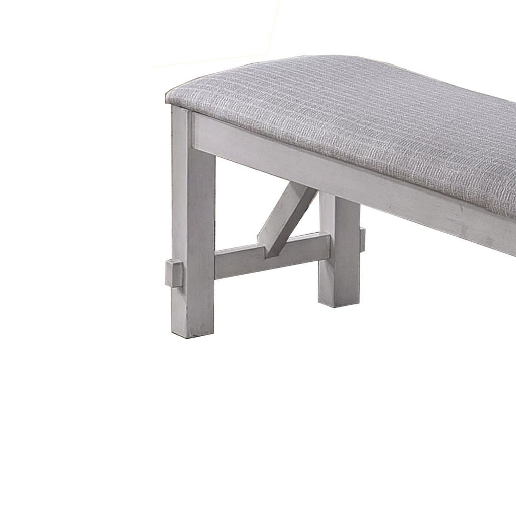 Fabric Upholstered Wooden Bench with Braces, Gray - View 2
