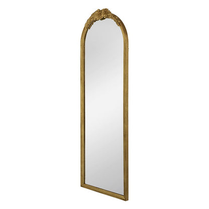 56 Inch Tall Arched Floor Mirror, Antique Floral Design, Gold - View 2