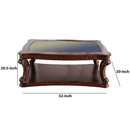 Traditional Coffee Table with Cabriole Legs and Wooden Carving, Brown - View 6