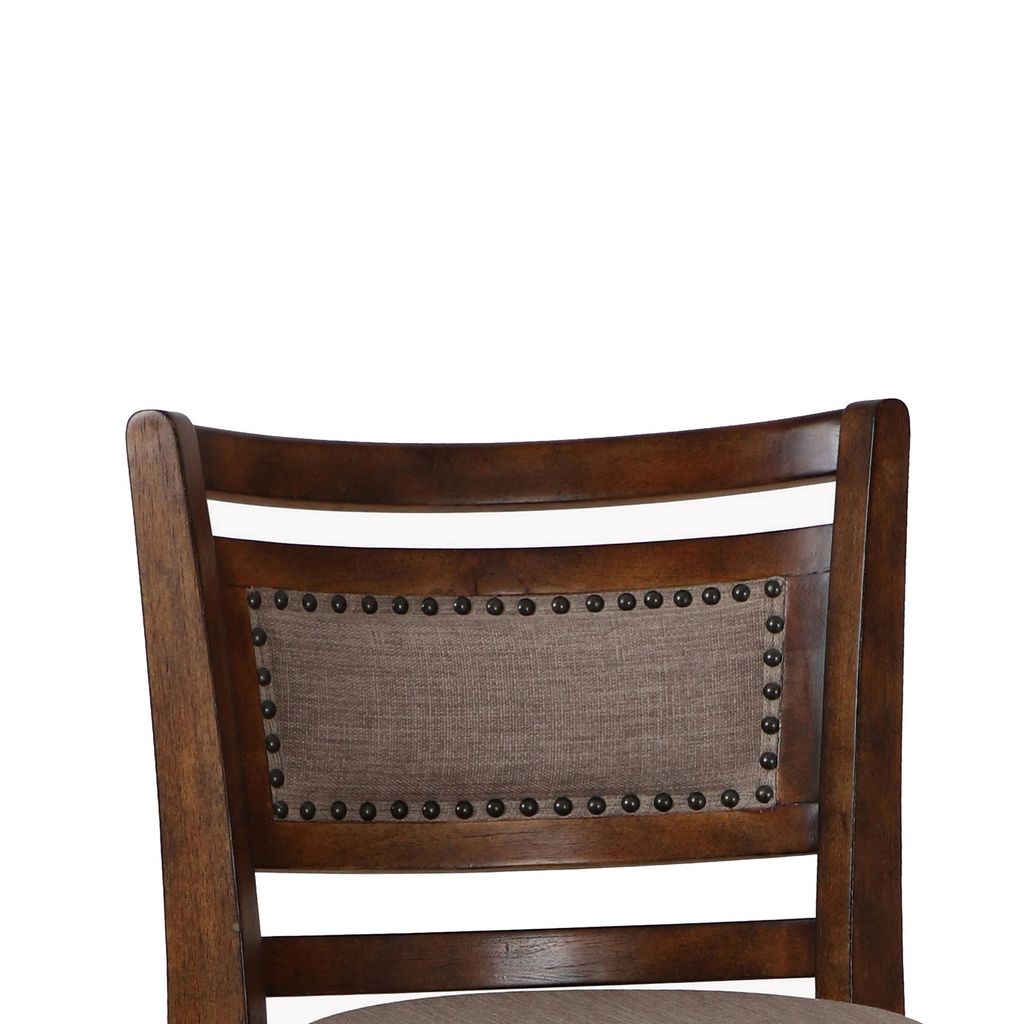 Curved Swivel Counter Chair, Fabric Padded Seating, Brown - View 2