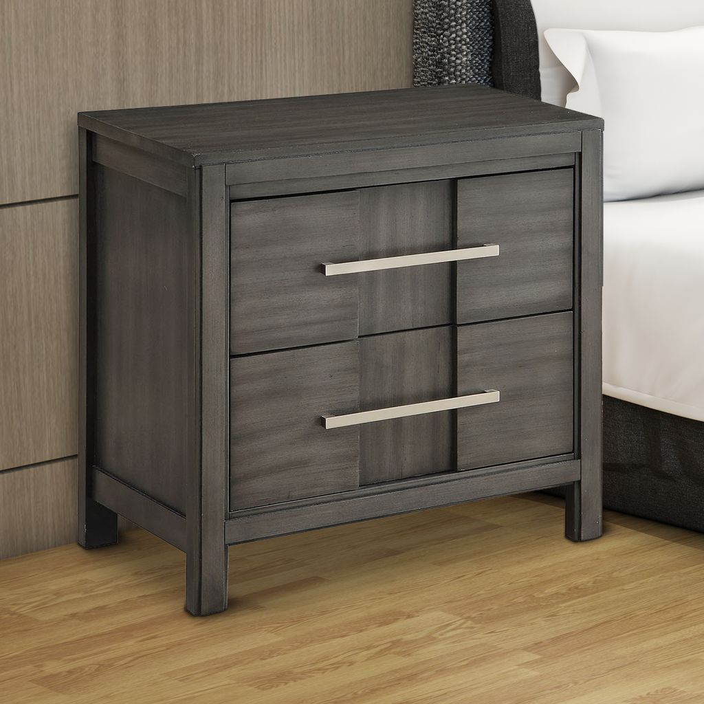 Transitional Solid Wood Night Stand With Two Drawers, Gray - View 7