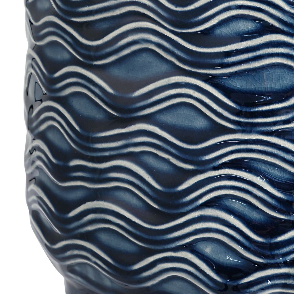 27 Inch Ceramic Table Lamp, Wavy Texture, Blue, Silver, White - View 4