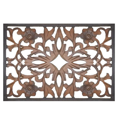 Rectangular Wall Panel with Intricate Floral Carvings, Burnt Black - View 3