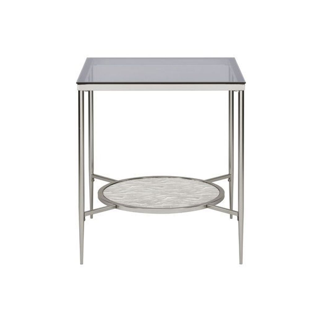 End Table with Textured Round Shelf, Silver - View 3