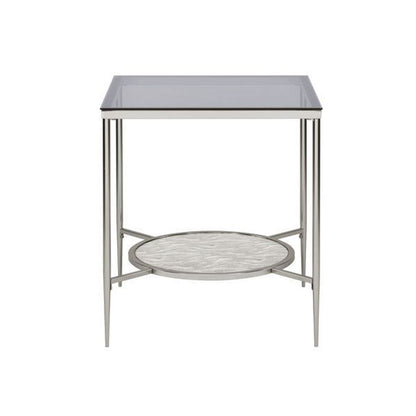 End Table with Textured Round Shelf, Silver - View 3