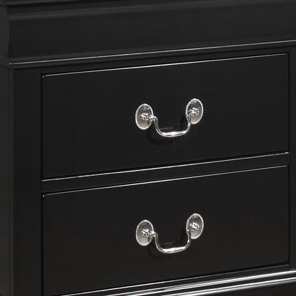 2 Drawer Wooden Frame Nightstand with Antique Metal Pulls, Black - View 4