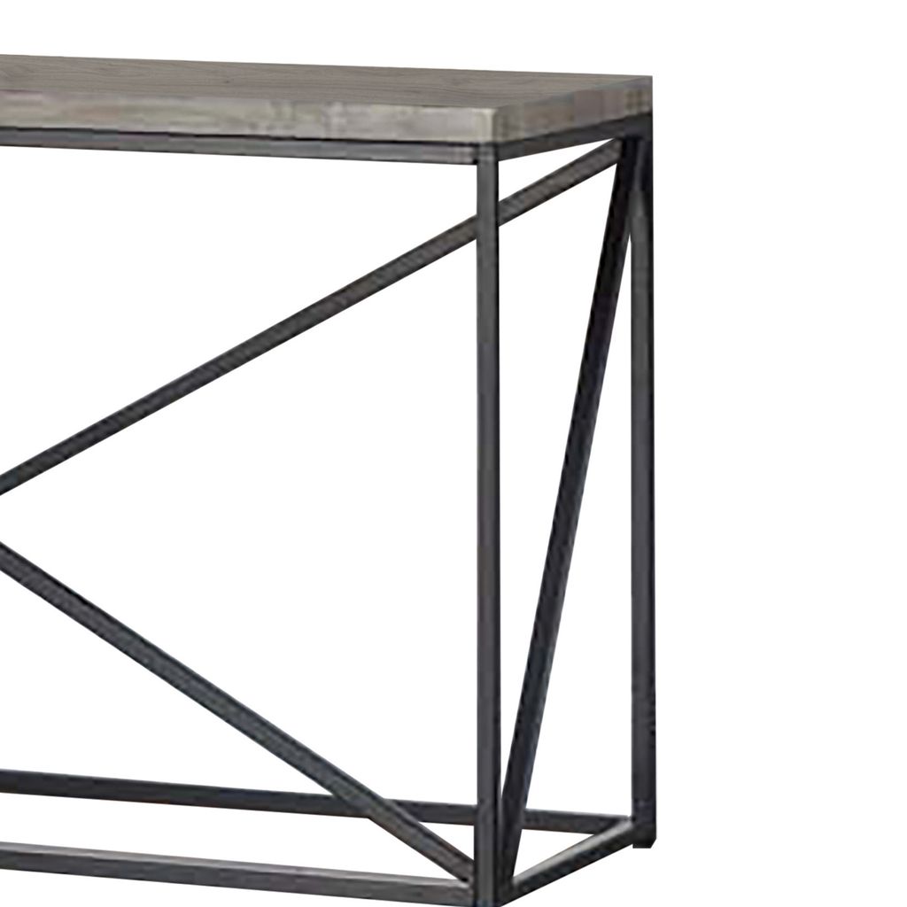 Industrial Style Minimal Sofa Table With Wooden Top And Metallic Base, Sonoma Gray - View 3
