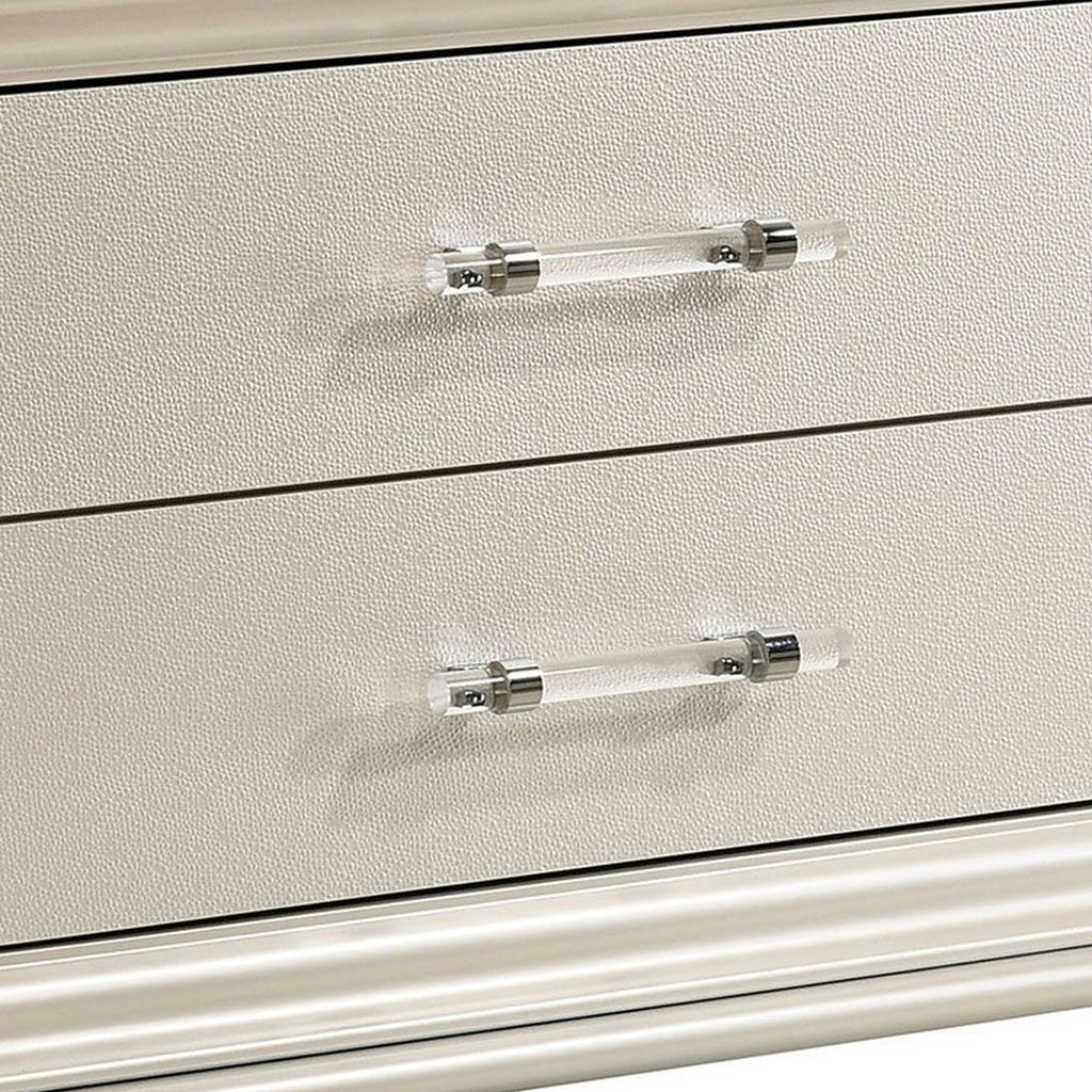 2 Drawer Nightstand with Acrylic Feet and Crystal Accents, Silver - View 3