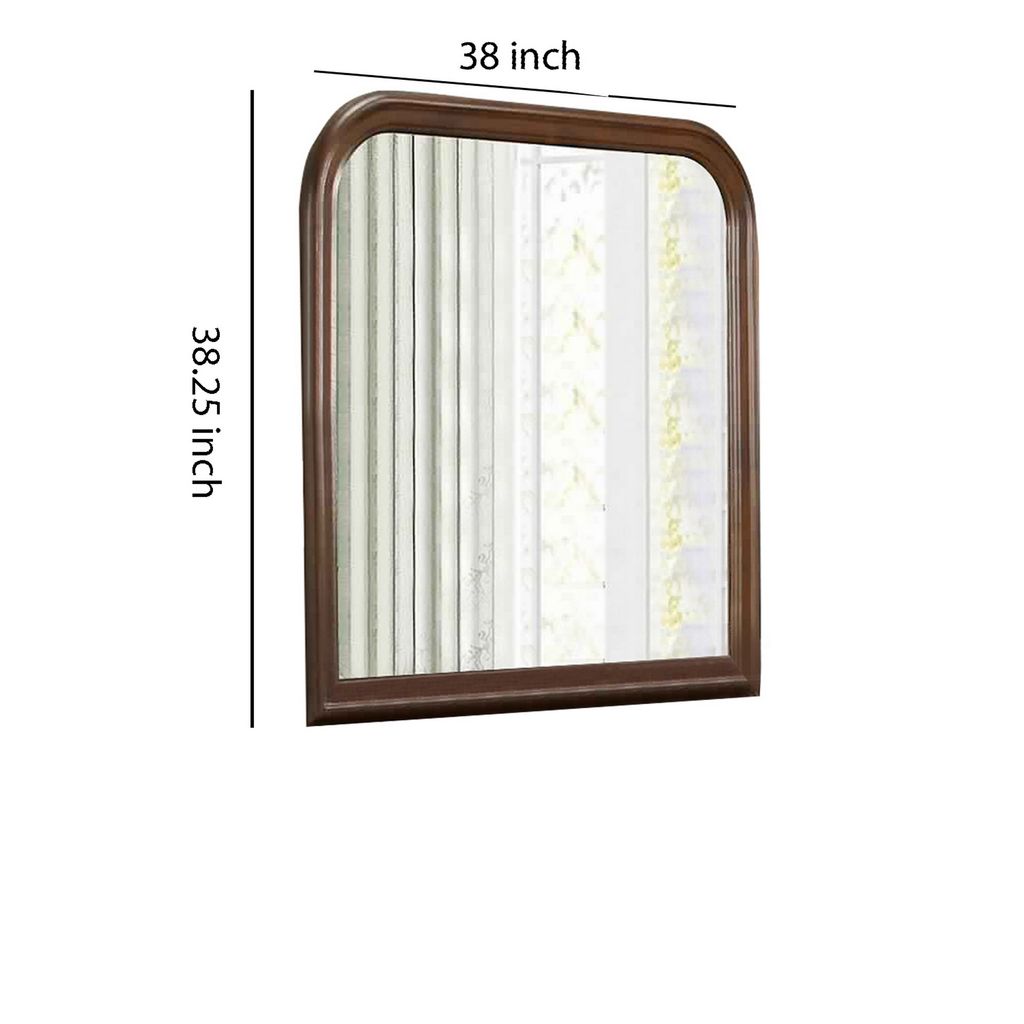Arched Molded Design Wooden Frame Mirror, Cherry Brown and Silver - View 6