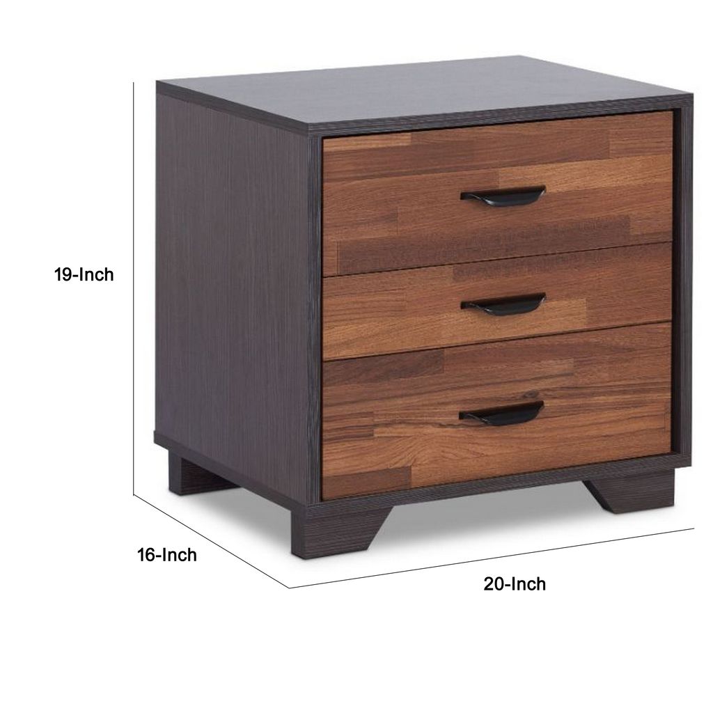Rectangular 3 Drawers Wood Nightstand By Eloy, Brown - View 5