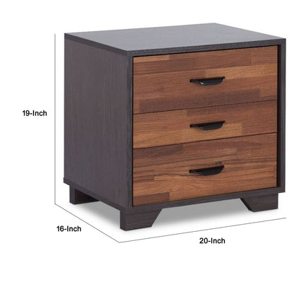 Rectangular 3 Drawers Wood Nightstand By Eloy, Brown - View 5