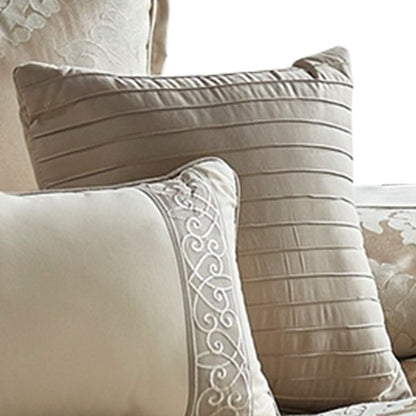 10 Piece King Polyester Comforter Set with Damask Print, Cream and Gold - View 4