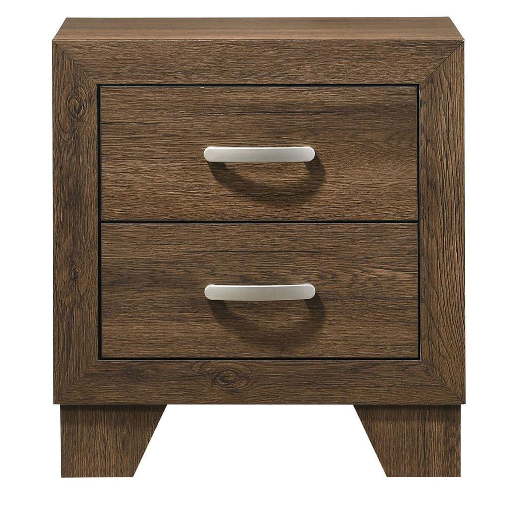 Transitional Style Wooden Nightstand with 2 Drawers and Metal Handles,Brown - View 2