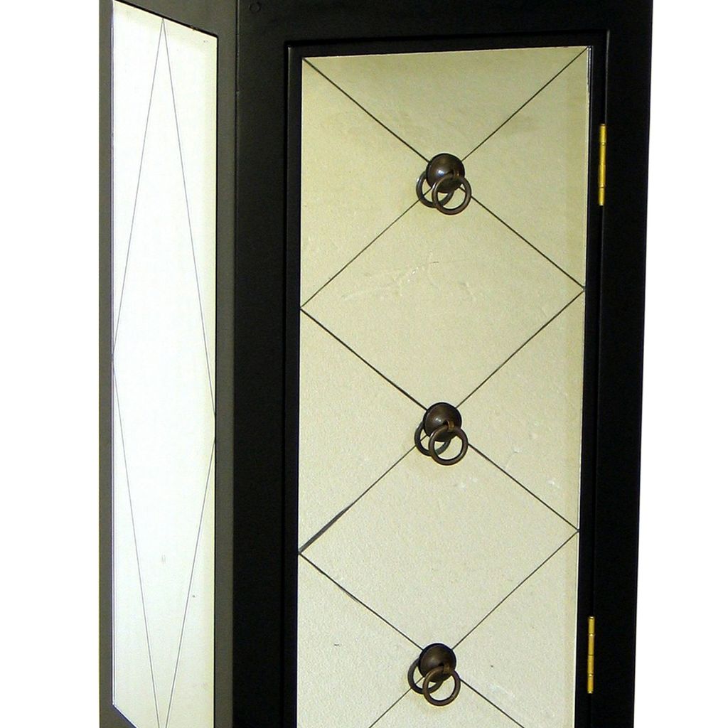 34 Inch Wood and Mirror Storage Chest with 1 Door, Black - View 5