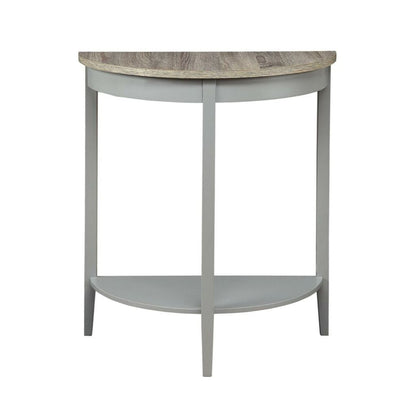 Wooden Half Moon Shaped Console Table with One Open Bottom Shelf, Oak Brown and Gray