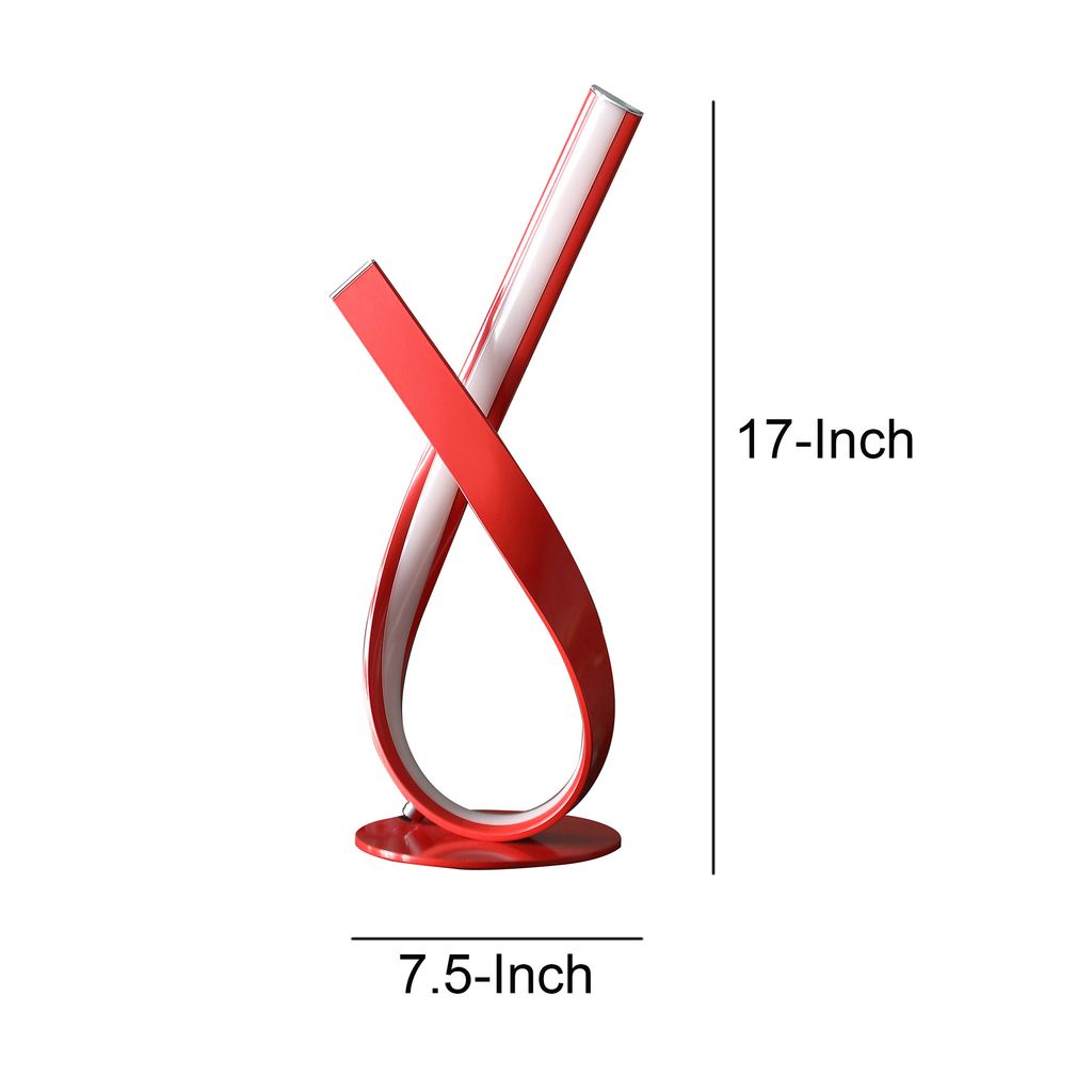 17 Inch Accent Table Lamp, Ribboned Bow, Round Base, LED Lighting, Red - View 5