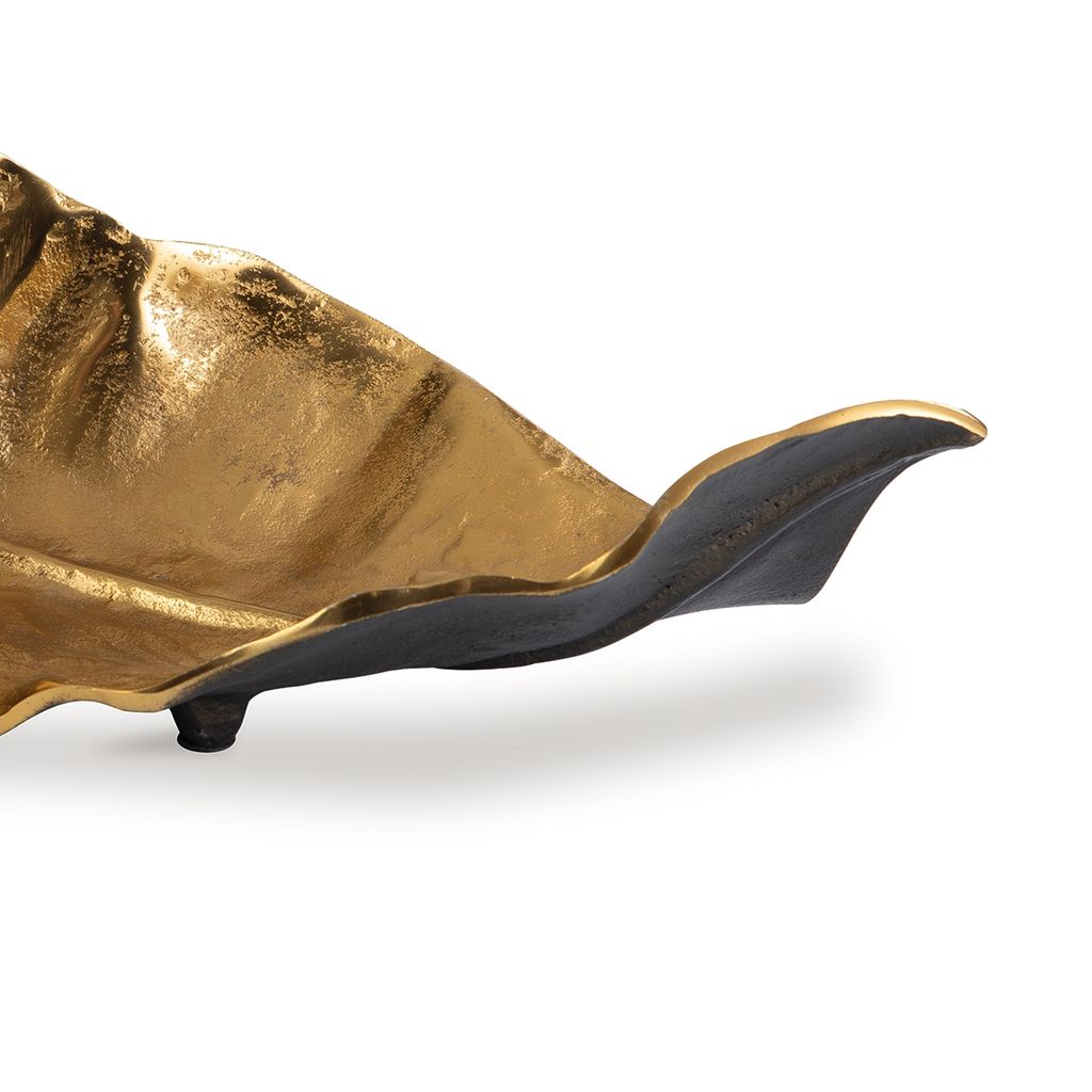 Twisted Leaf Design Sculpture with Texture Details, Gold and Black - View 6