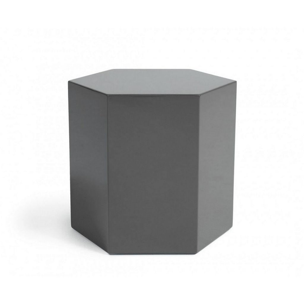 Contemporary High Gloss Hexagonal Wooden End Table, Medium, Gray - View 3