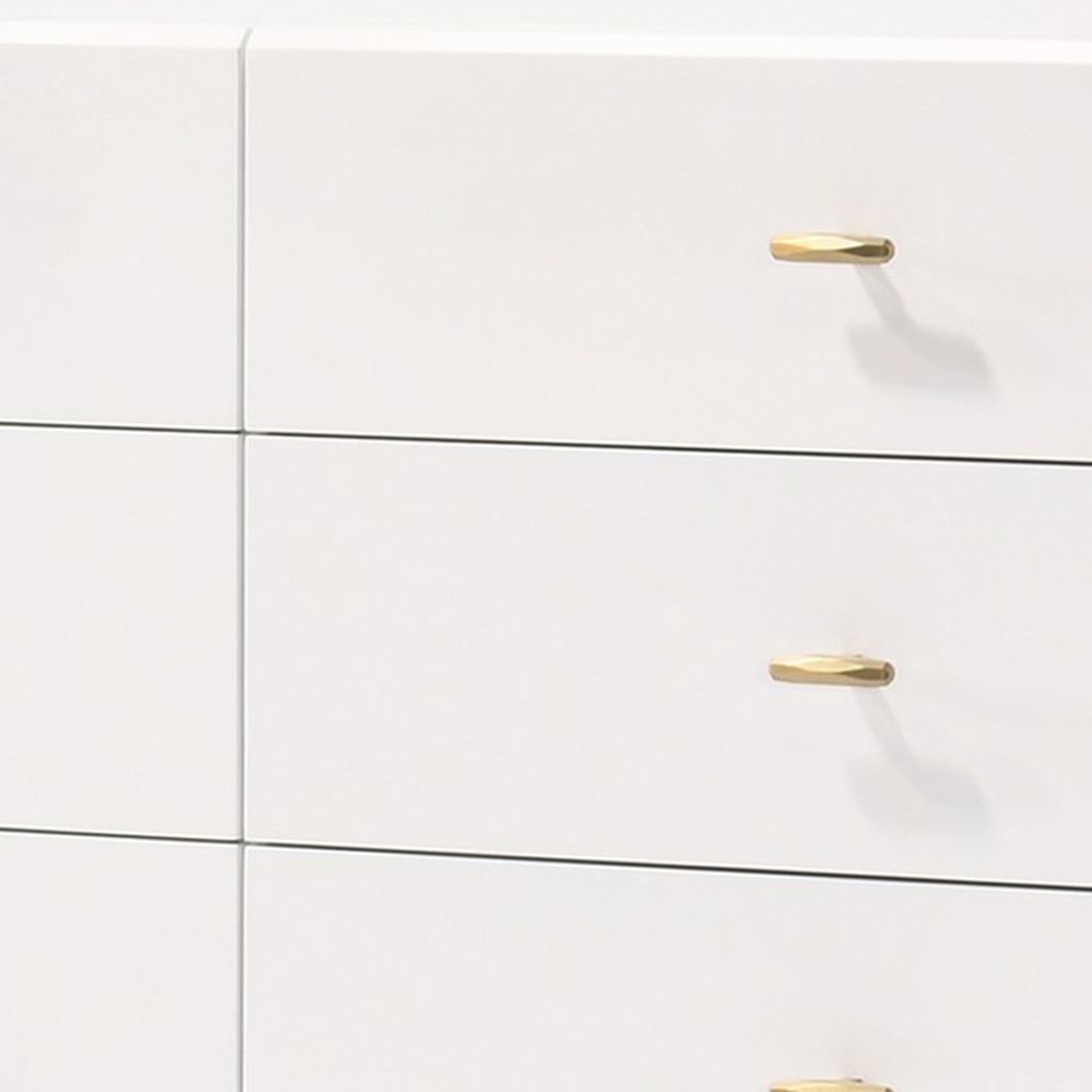 6 Drawer Wooden Dresser with Metal Hairpin Legs, White and Gold - View 2