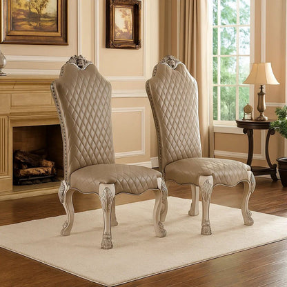 Leatherette Side Chair with High Back and Claw Legs, Set of 2,Antique White - View 7