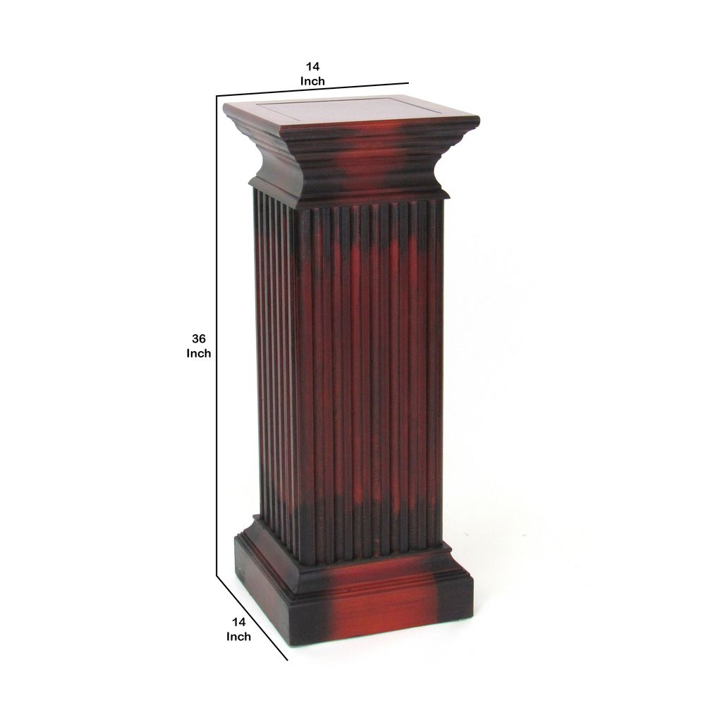 Transitional Style Square Top Pedestal Stand, Brown - View 5