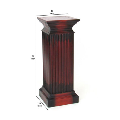 Transitional Style Square Top Pedestal Stand, Brown - View 5