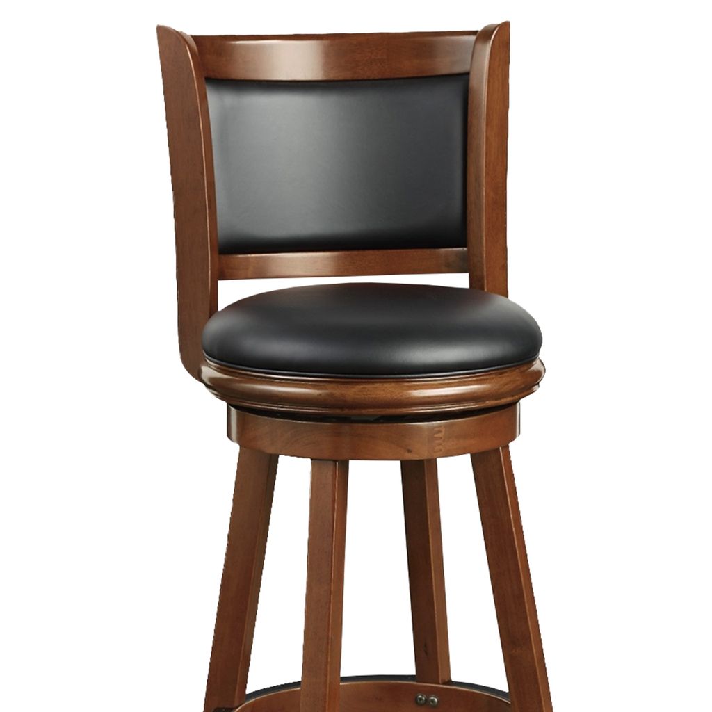 Pio 34 Inch Extra Tall Swivel Bar Stool, Wood, Faux Leather, Cherry Brown - View 4
