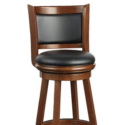 Pio 34 Inch Extra Tall Swivel Bar Stool, Wood, Faux Leather, Cherry Brown - View 4