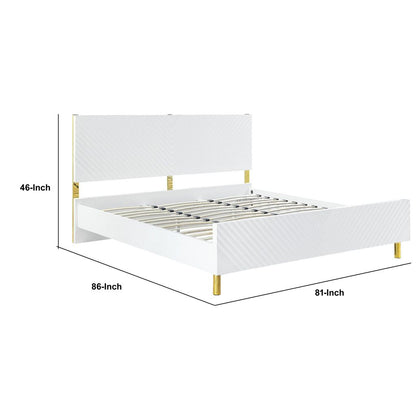 Tyra Modern Wood King Bed, Panel Headboard, Textured Chevron, White, Gold - View 6