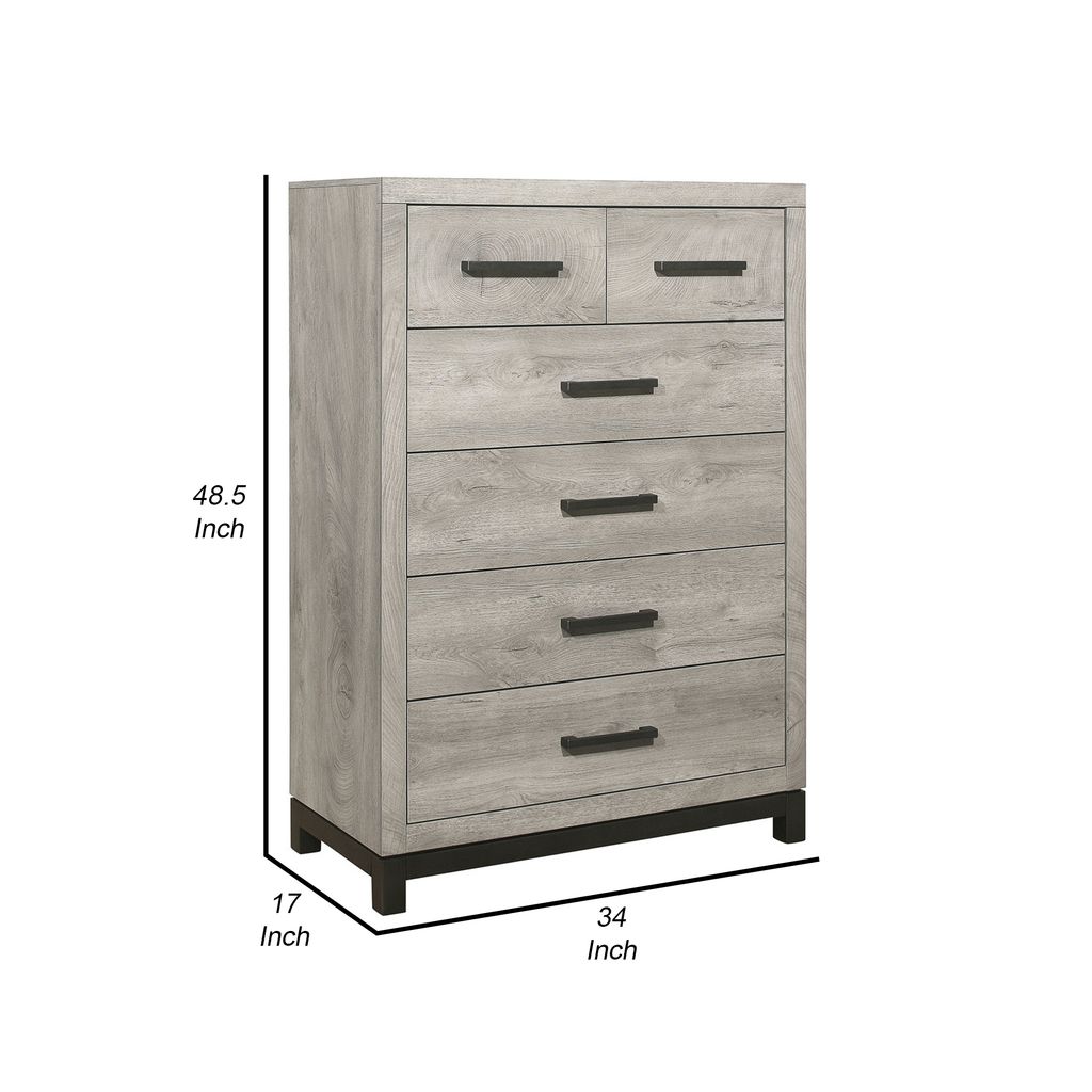 Deena 49 Inch 6 Drawer Tall Dresser Chest with Metal Handles, Light Gray - View 5