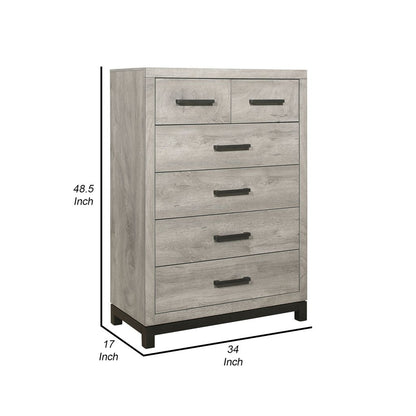 Deena 49 Inch 6 Drawer Tall Dresser Chest with Metal Handles, Light Gray - View 5
