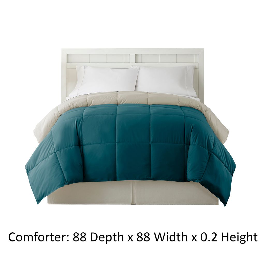 Genoa Queen Size Box Quilted Reversible Comforter The Urban Port, Blue and Gray - View 4