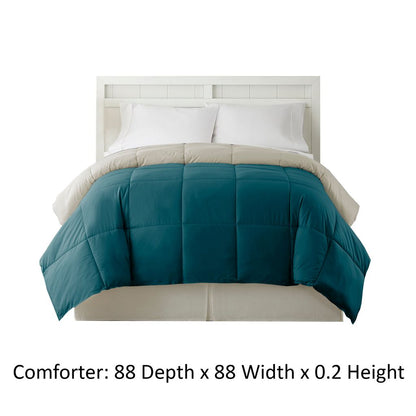 Genoa Queen Size Box Quilted Reversible Comforter The Urban Port, Blue and Gray - View 4