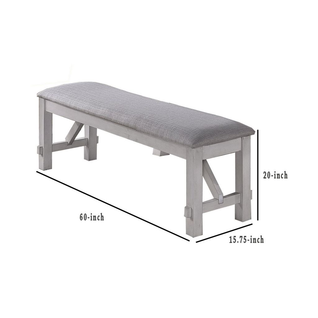Fabric Upholstered Wooden Bench with Braces, Gray - View 6