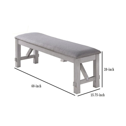 Fabric Upholstered Wooden Bench with Braces, Gray - View 6