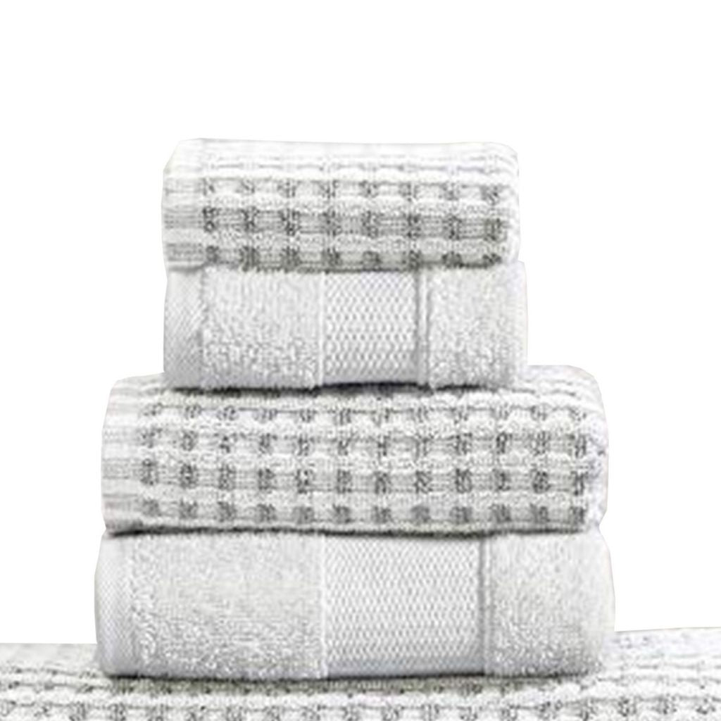 Porto 6 Piece Dual Tone Towel Set with Jacquard Grid Pattern The Urban Port, White - View 3