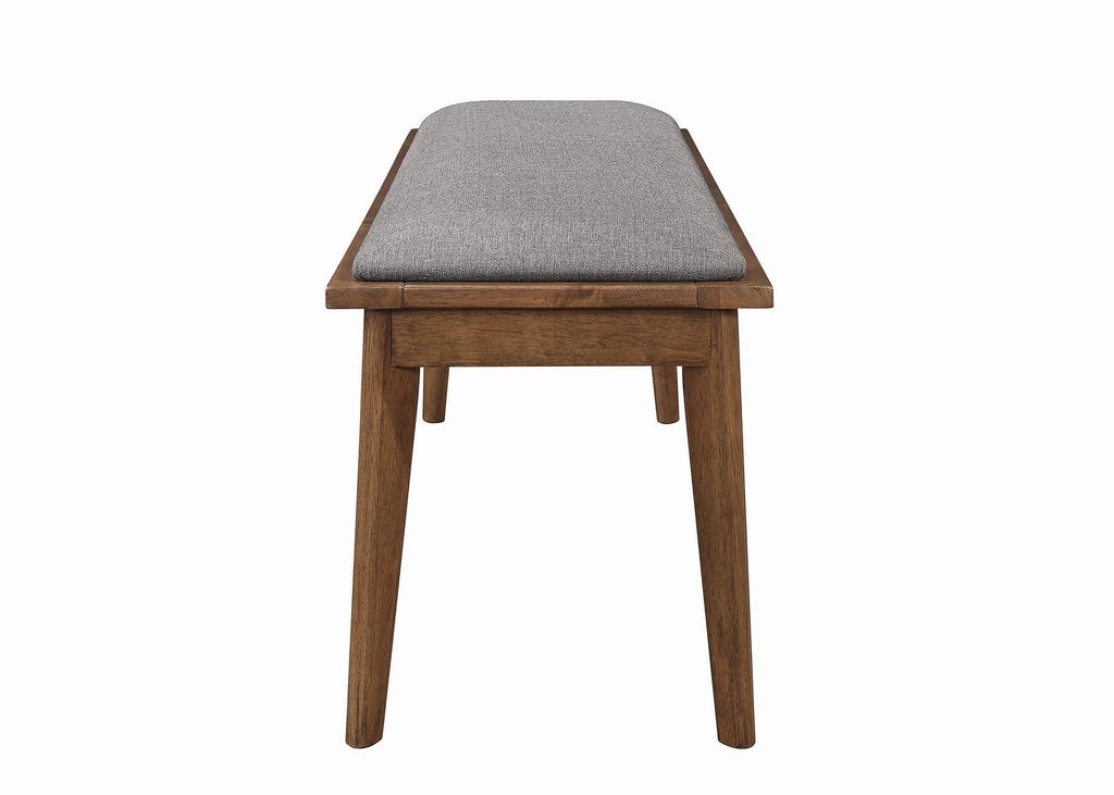 Fabric Upholstered Wooden Bench with Chamfered Legs, Gray and Brown - View 3