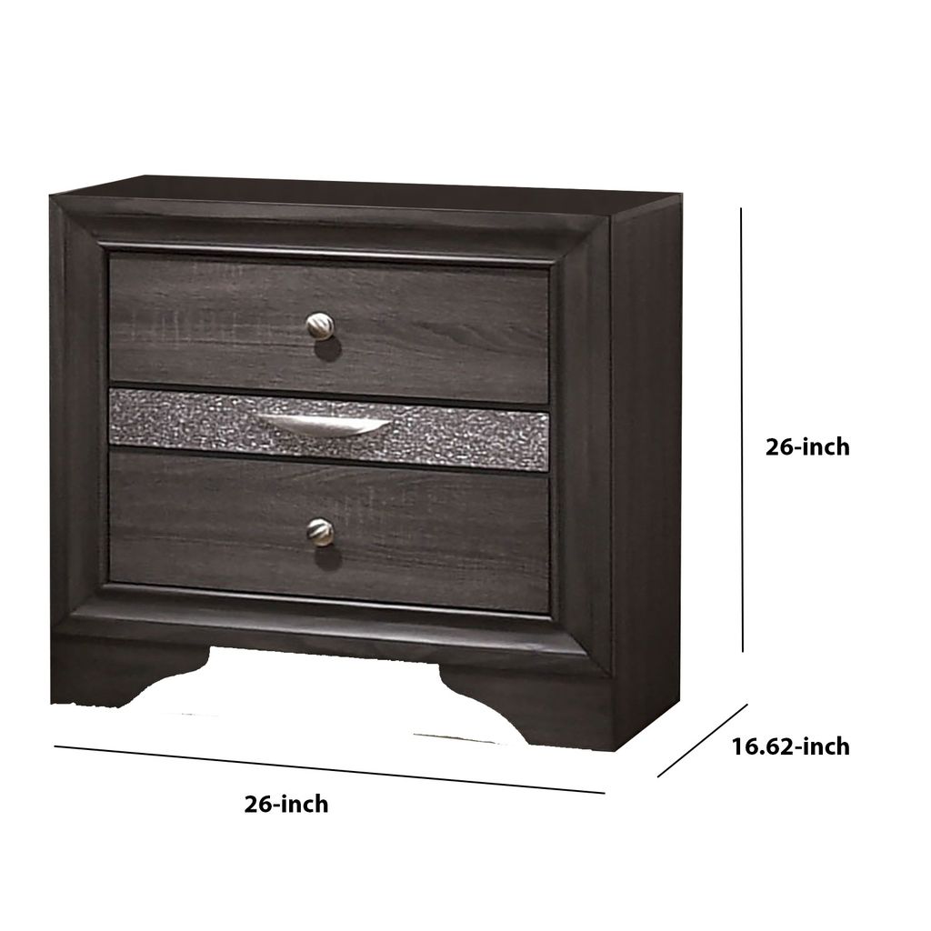 Wooden Nightstand with 2 Drawers and 1 Jewelry Drawer, Gray and Silver - View 5
