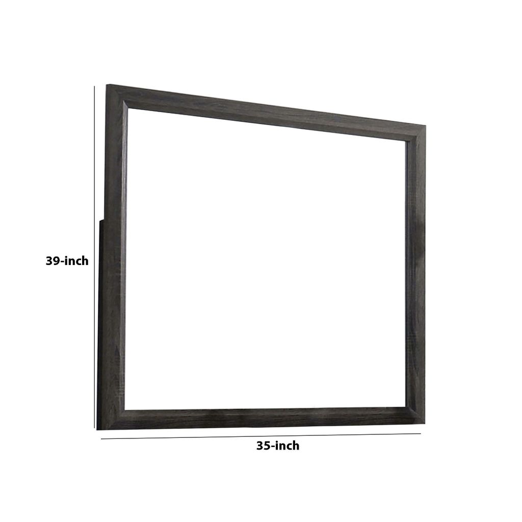39 Inch Contemporary Wooden Frame Mirror, Gray - View 6