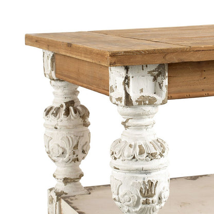 47 Inch Classic Coffee Table, Rectangular, Carved Leg, Bottom Shelf, Brown - View 4
