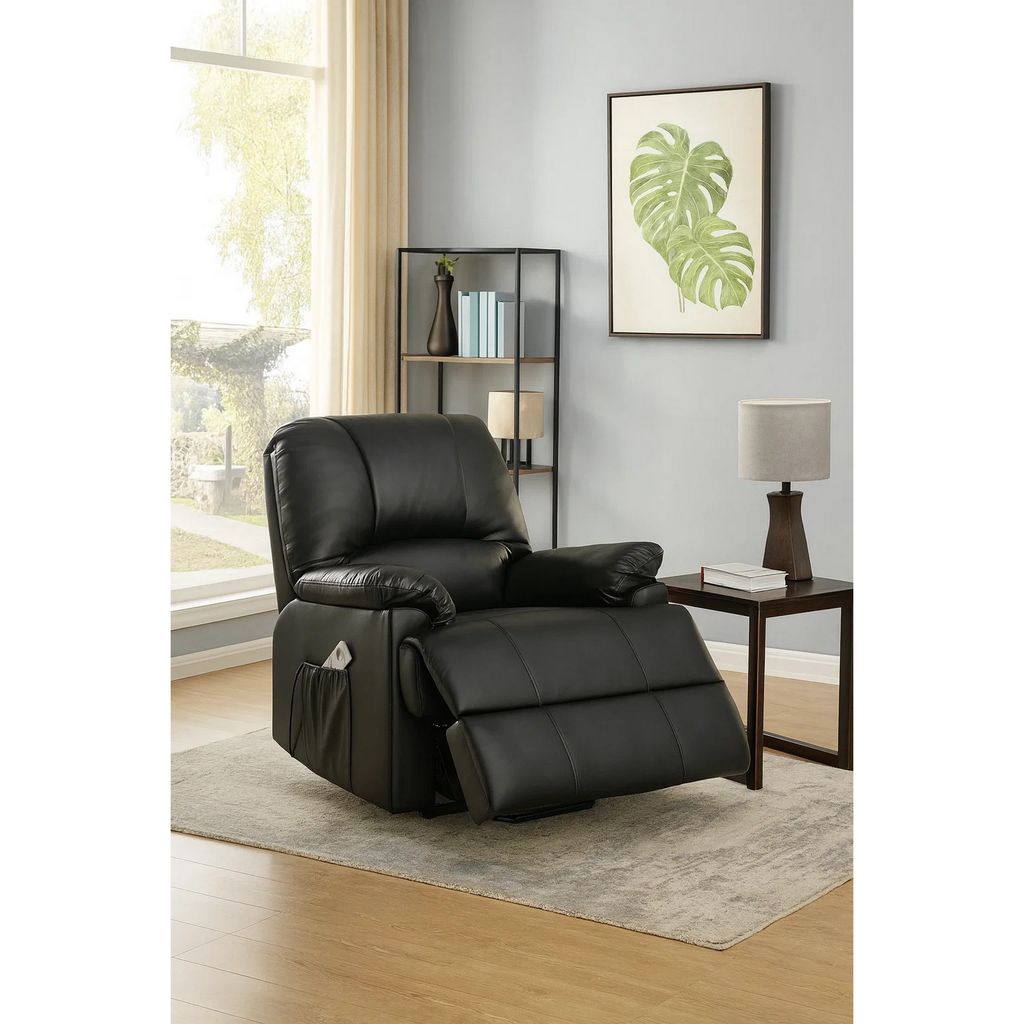 Contemporary Polyurethane Upholstered Metal Recliner with Power Lift, Black - View 7