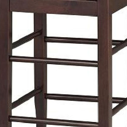 Rush Woven Wooden Frame Counter Stool with Saber Legs, Beige and Dark Brown - View 4