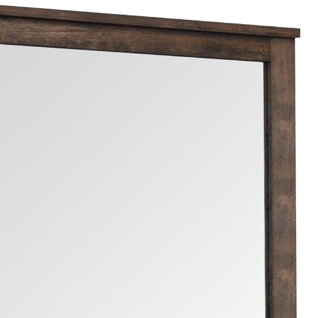 41 Inch Wood Portrait Mirror, Beveled Trim Top, Wood Grain, Oak Brown - View 3