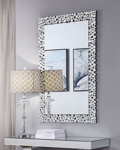 Wooden Backing Wall Decor with Faux Crystals Inlaid Border, Black and Clear - View 6